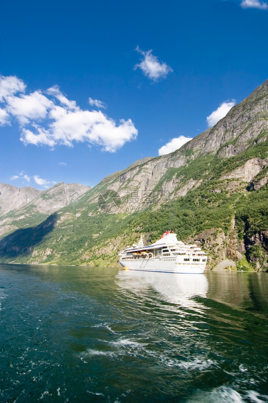 挪威Songnefjord陈词滥调邮政风景旅游运河渡船峡谷卡片峡湾海洋图片