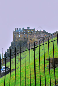 爱丁堡城堡栅栏爬坡背景图片