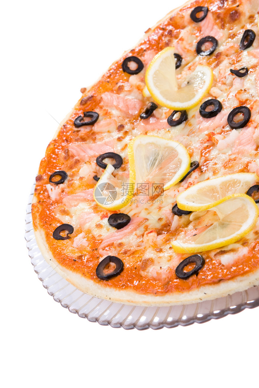 披萨比萨蔬菜脆皮柠檬午餐餐厅平底锅面团食物白色烹饪图片