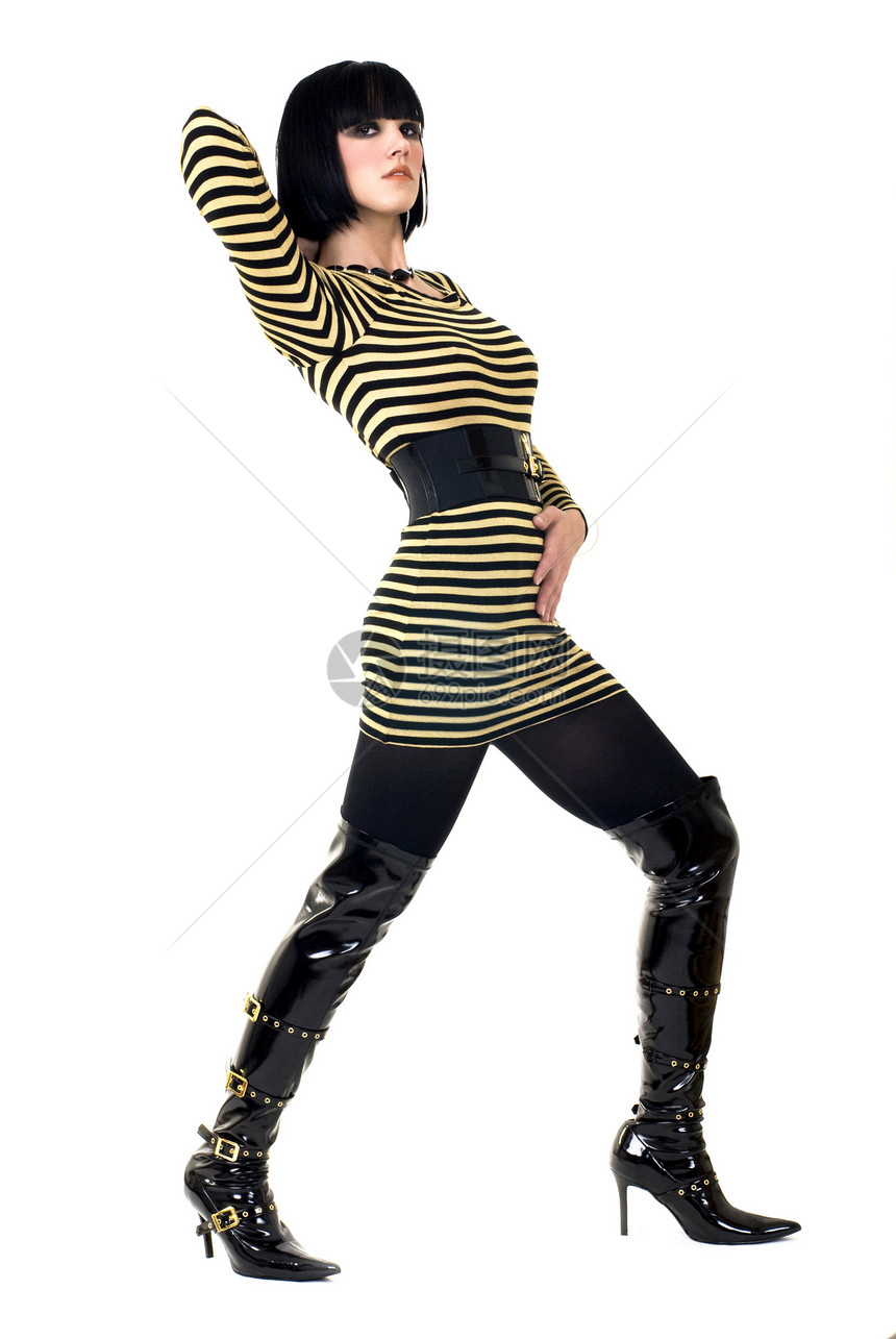 华丽时装模型黑色白色黑发吸引力魅力黄色人体短发女性图片