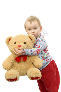 有熊的宝宝玩具孩子长毛绒微笑白色女性女孩托儿所育儿儿童背景图片