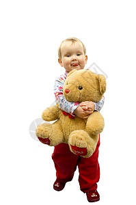 有熊的宝宝白色儿童女孩女性玩具育儿长毛绒孩子托儿所微笑背景图片