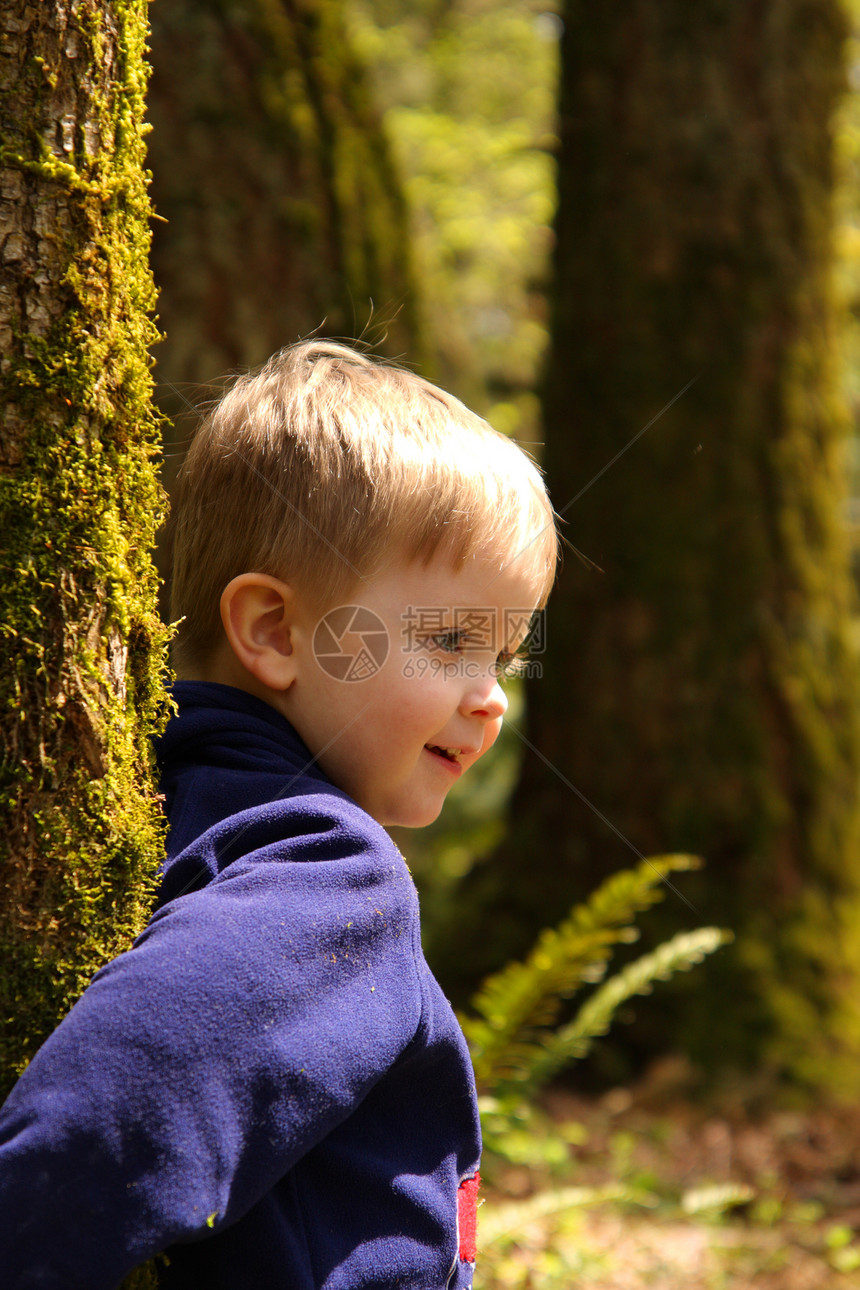 树林里的年轻男孩图片