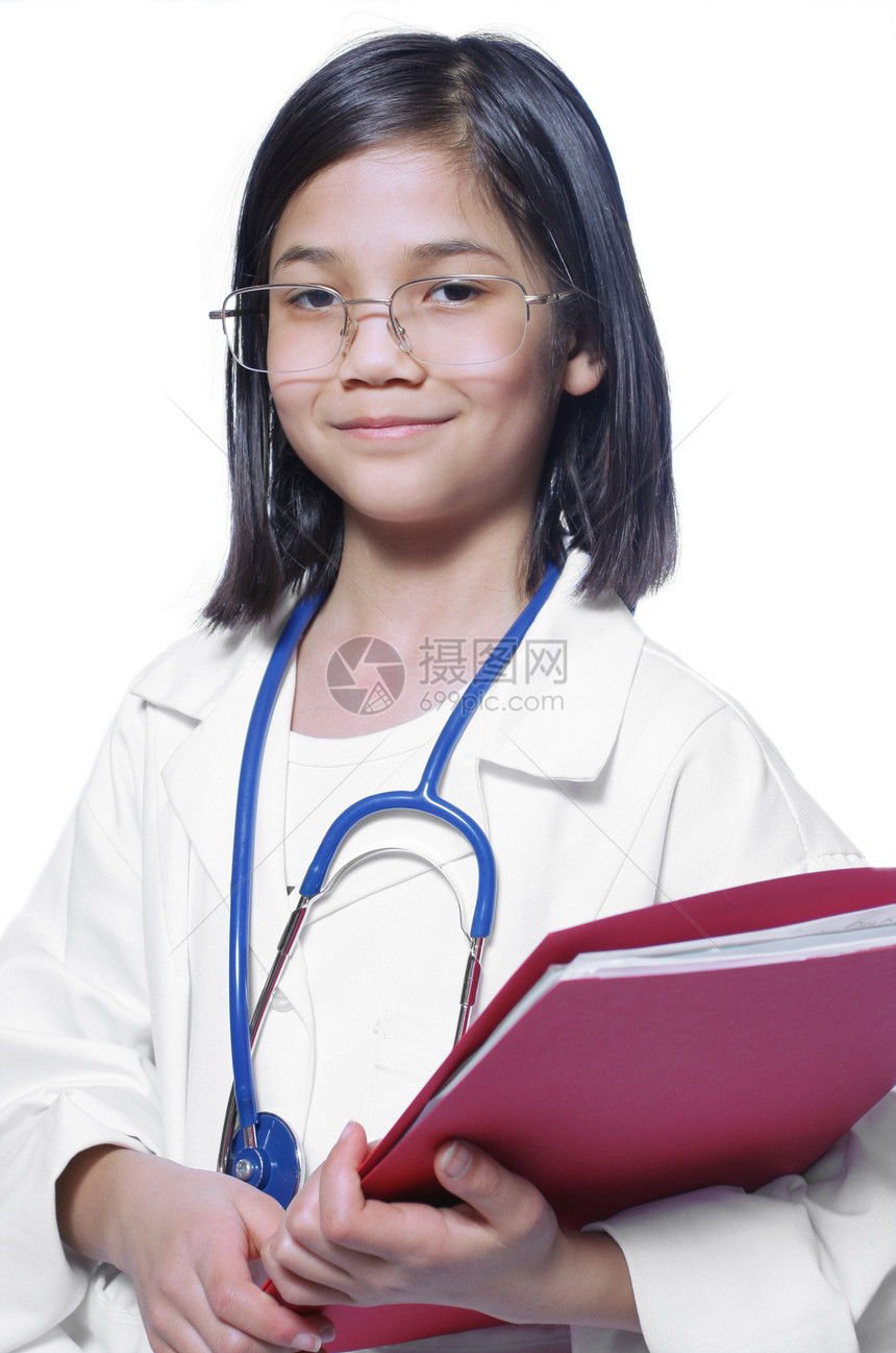 儿童游戏医生混血工作眼镜实验室文书外套文件夹女孩乐趣职业图片