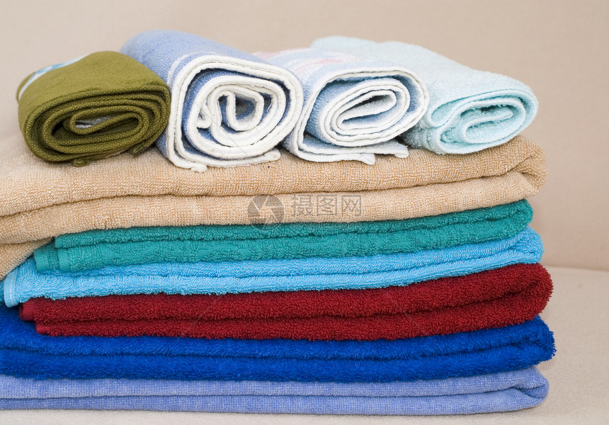 彩色的毛巾淋浴蓝色折叠绿色吸水性浴室洗澡棉布产品洗衣店图片