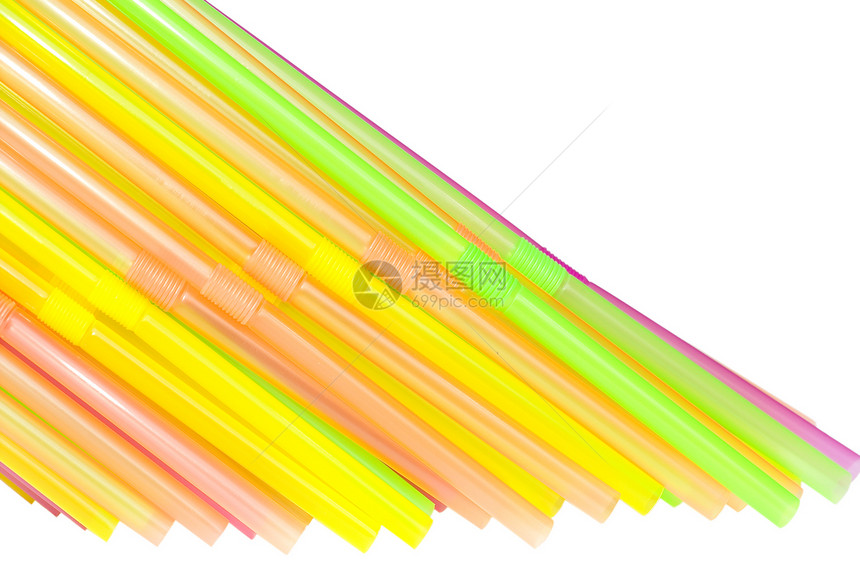 丰富多彩的饮用稻草吸管塑料管子粉色黄色红色圆形活力绿色宏观图片
