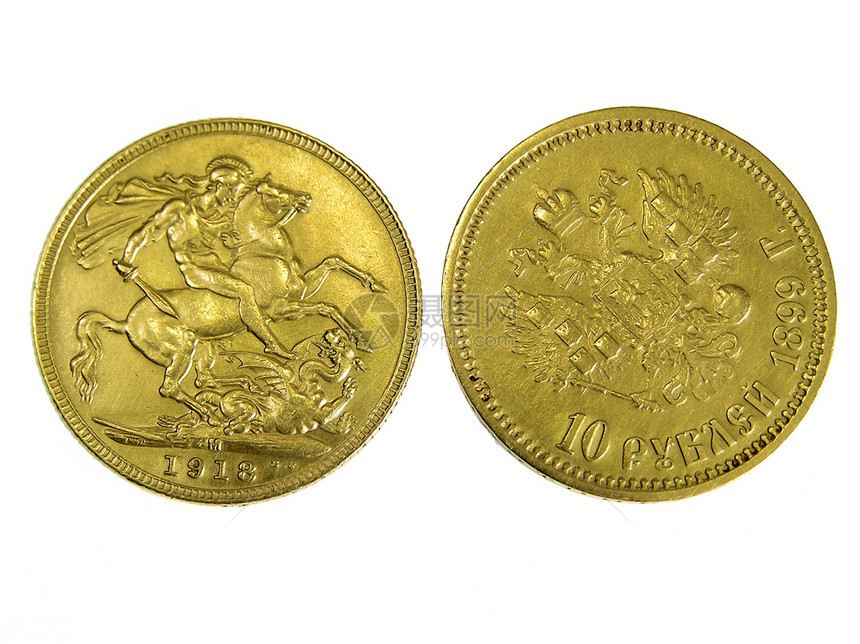 孤立的金硬币收藏宏观金子白色钱币学图片