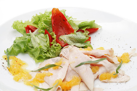 鸡乳胸卡帕西奥晚餐白色午餐蔬菜壁球盘子沙拉菠萝食物胸部背景图片