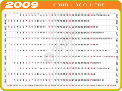 2009年日历年度议程日程日记季节性规划师调度网格季节插图背景图片