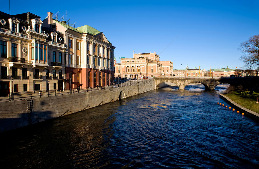 斯德哥尔摩的经典观点建筑公园蓝色港口码头房子城市天空中心景观图片