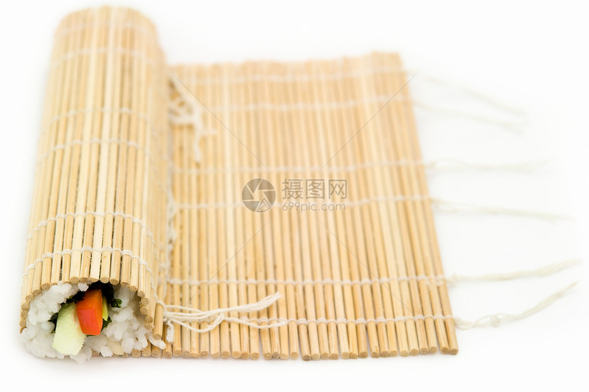 烹饪寿司红色竹子鱼片小地毯小吃用具厨房海藻午餐海鲜图片