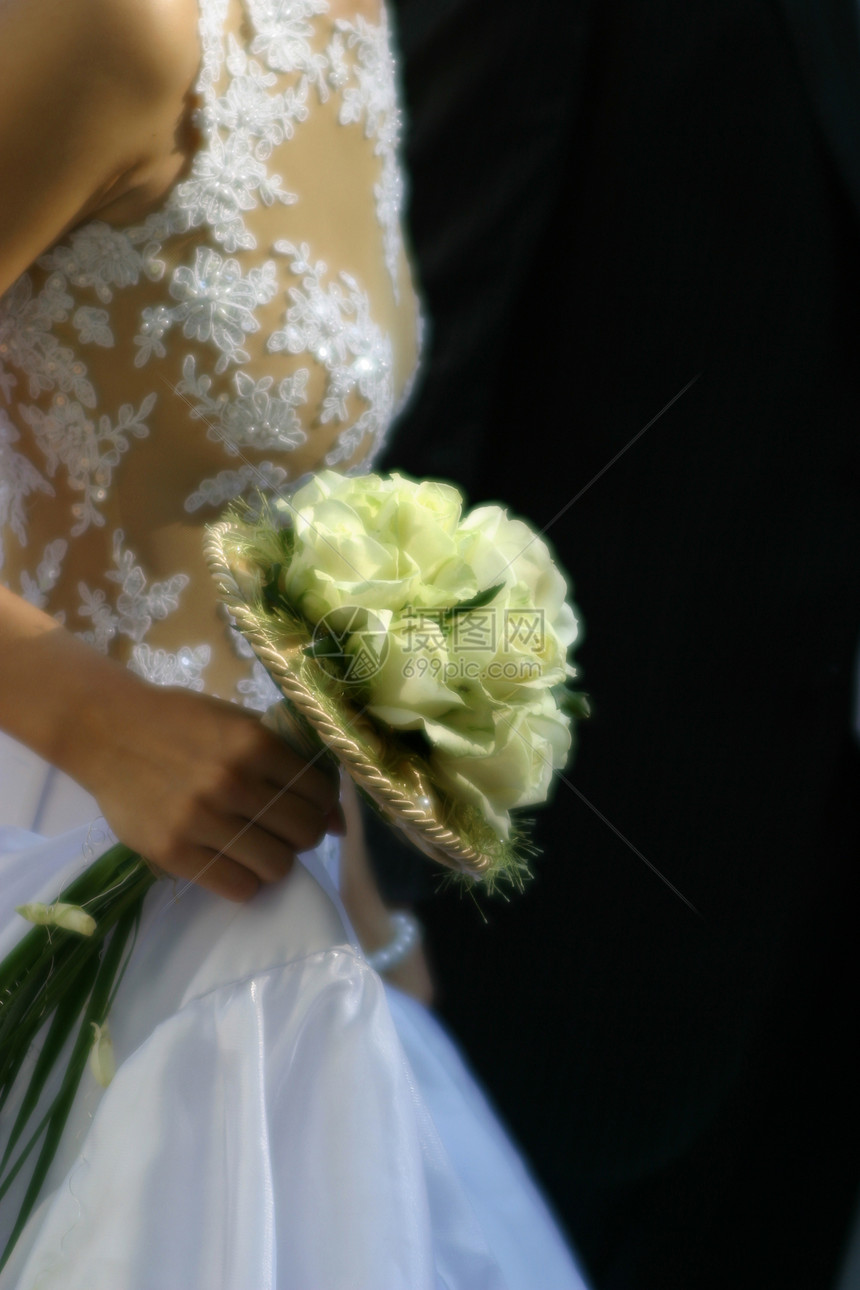婚礼花束家庭花朵手套女性新娘玫瑰白色裙子磁带传统图片