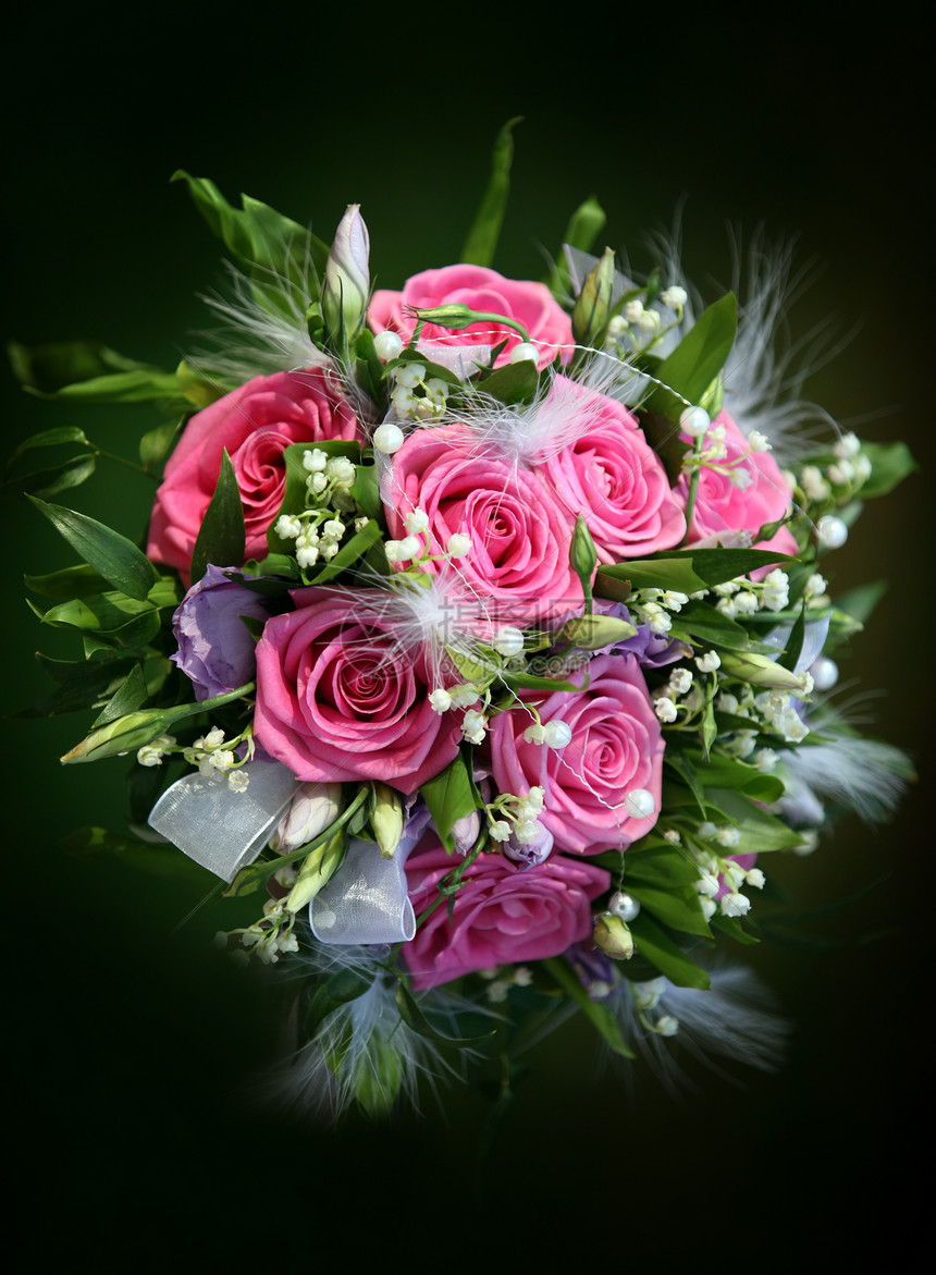 婚礼花束玫瑰绿色粉色婚姻新娘女性磁带花店传统已婚图片