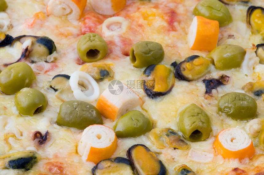 披萨比萨海鲜美食味道洋葱香料文化午餐营养圆圈香肠图片