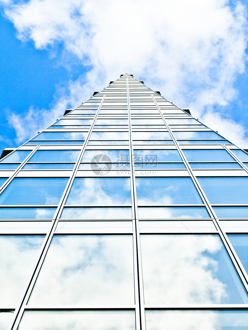 蓝色办公大楼玻璃城市职场窗户反射房地产办公室镜子公司地板图片
