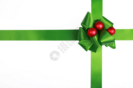 绿色的带和弓红色装饰品展示礼物背景图片
