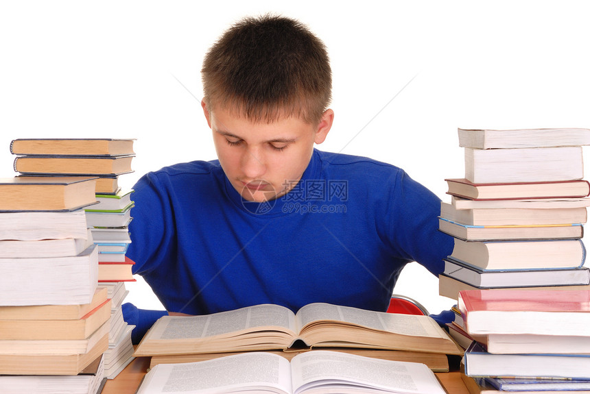 图书馆中的男孩男生意义阅读学校学习男性图书教育白色图片