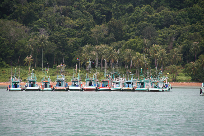 泰海渔船港口旅行情调热带树木血管假期森林异国船只图片