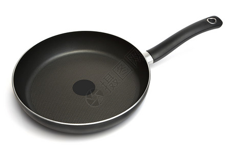 黑色锅新煎锅用具商业金属阴影白色黑色平底锅油炸背景