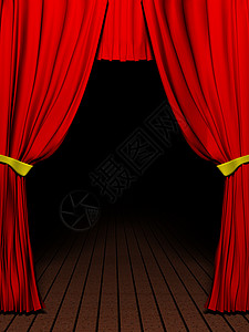 剧院礼堂窗帘渲染木地板天鹅绒歌剧剧场舞台空间乐队红色背景图片