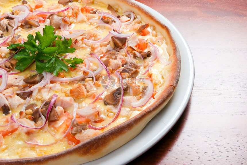 披萨和意大利菜厨房圆形小吃圆圈洋葱营养餐厅食物脆皮图片
