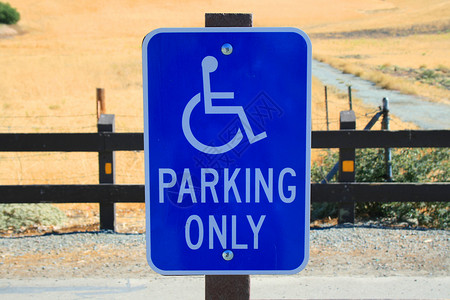 残疾人泊车专用标志白色字母测试车道交通街道公园执照安全汽车背景图片