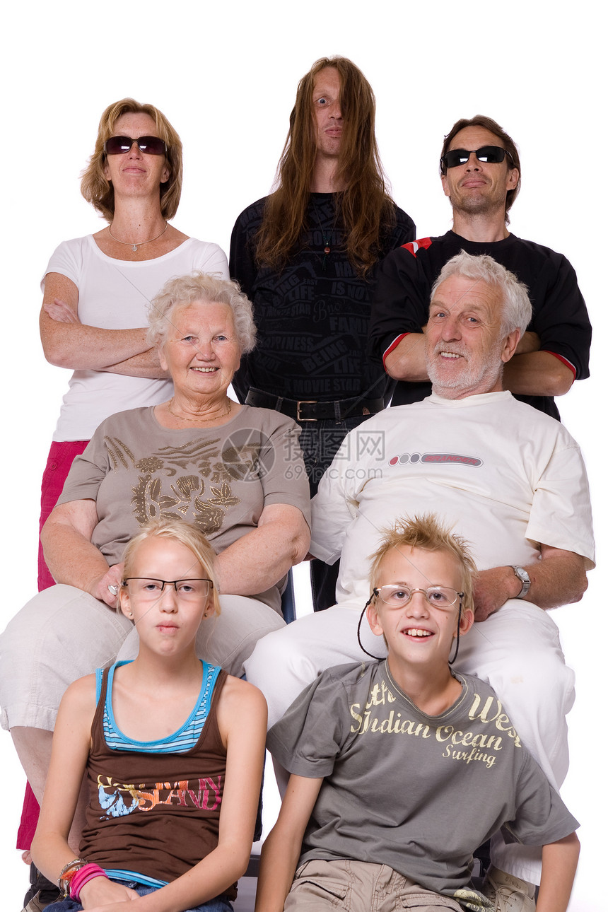 工作室家庭肖像画 一个疯狂的一群模型男性灰色男生眼镜胡须女士眼神女儿父亲图片
