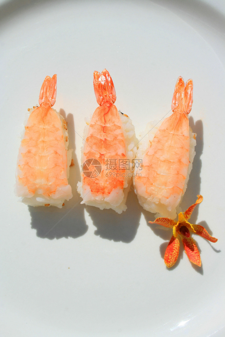 虾寿司美食盘子拼盘小吃食物午餐团体白色图片