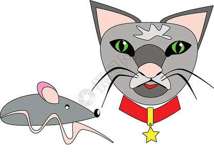 猫和老鼠哺乳动物衣领灰色插图粉色动物艺术红色背景图片