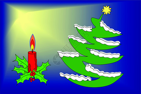 Xmas树和蓝色背景的蜡烛背景图片