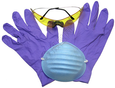 用硝酸紫手套 蓝面罩和防护眼镜射中Hazmat背景图片
