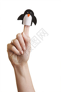 棉花糖和小企鹅手指木偶童话故事家庭玩具玩物女孩乐趣娱乐展示孩子背景