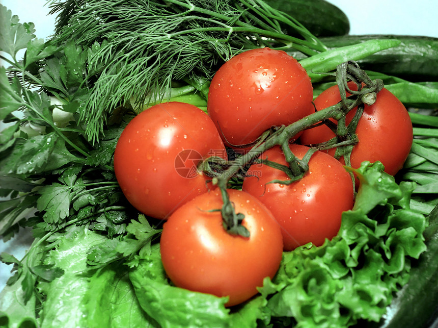 红西红番茄绿色背景图片
