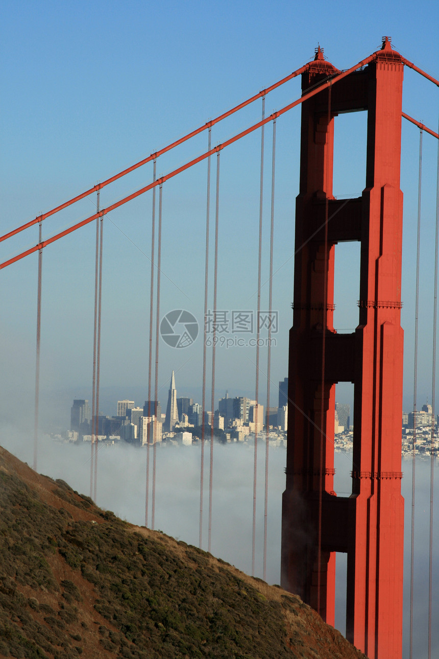 旧金山金门大桥钢缆旅游地方假期日落运输沿岸交通旅行图片