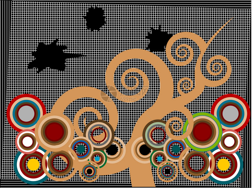 矢量抽象树气泡艺术插图想像力曲线绘画图片