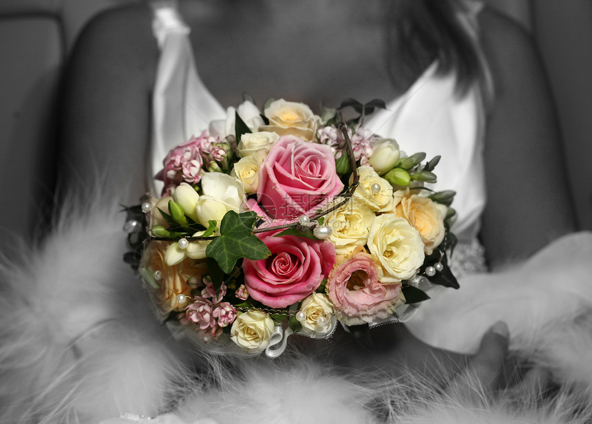 婚礼花束磁带家庭玫瑰婚姻花朵女士粉色手套已婚白色图片