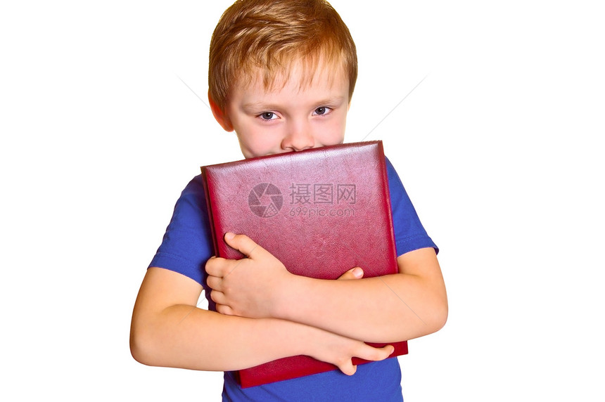 男孩有一本书教科书愿望教育白色图书智力学校阅读孩子们家庭作业图片