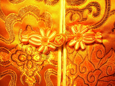 丝绸裙子的中国金结扣扣扣背景图片