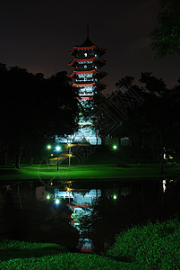 夜间中国花园背景图片