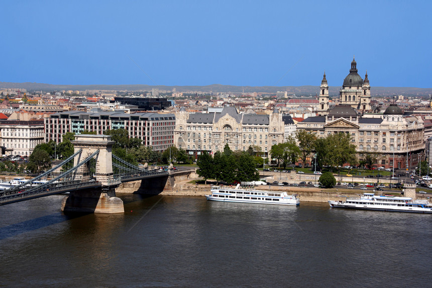 多瑙河 连环桥和布达佩斯视图图片
