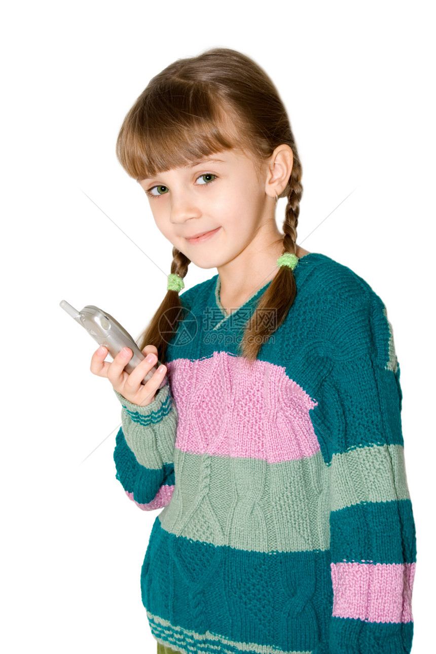 带手机的女孩细胞谈话头发毛衣婴儿电话套衫眼睛讲话孩子气图片