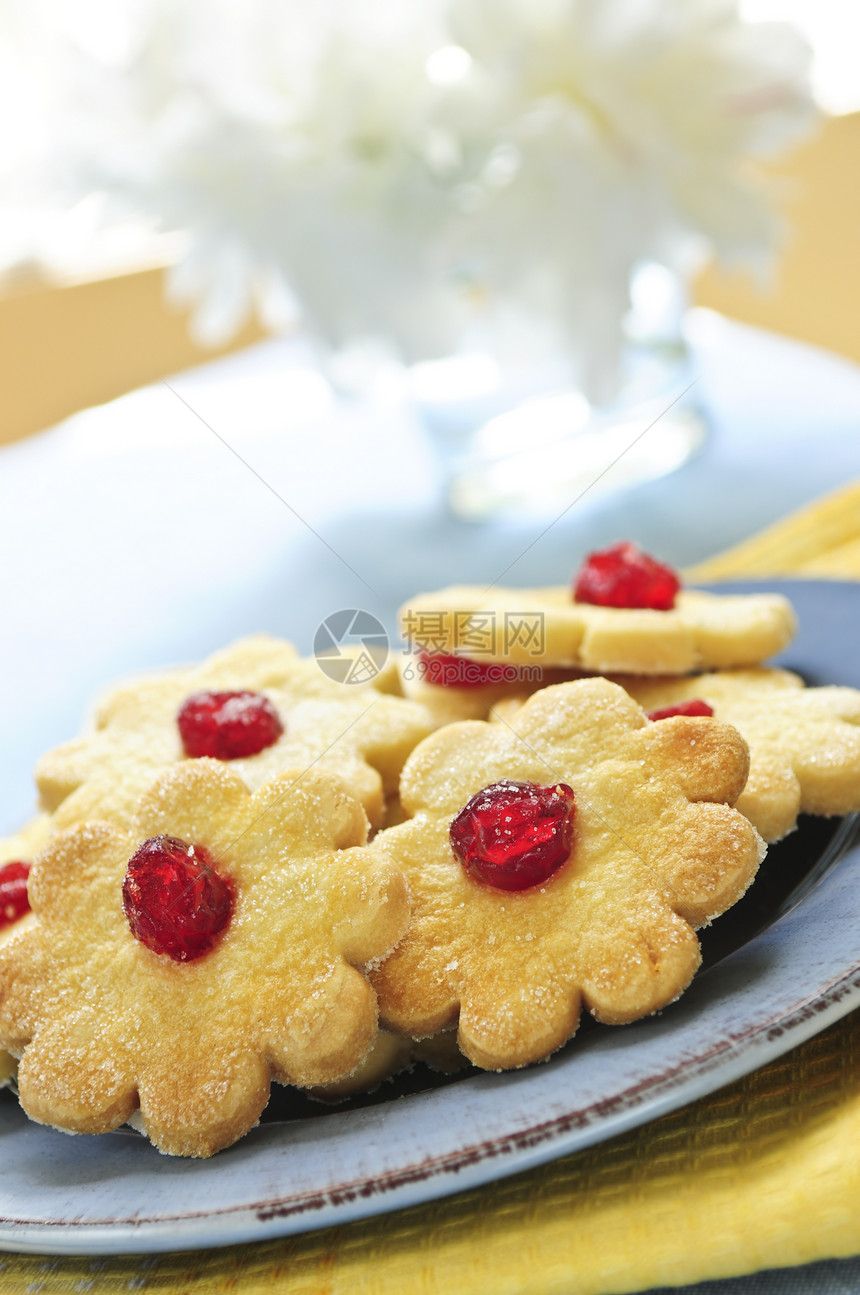 Cookies 饼干面包烹饪小吃食物服务款待桌子甜点盘子蓝色图片