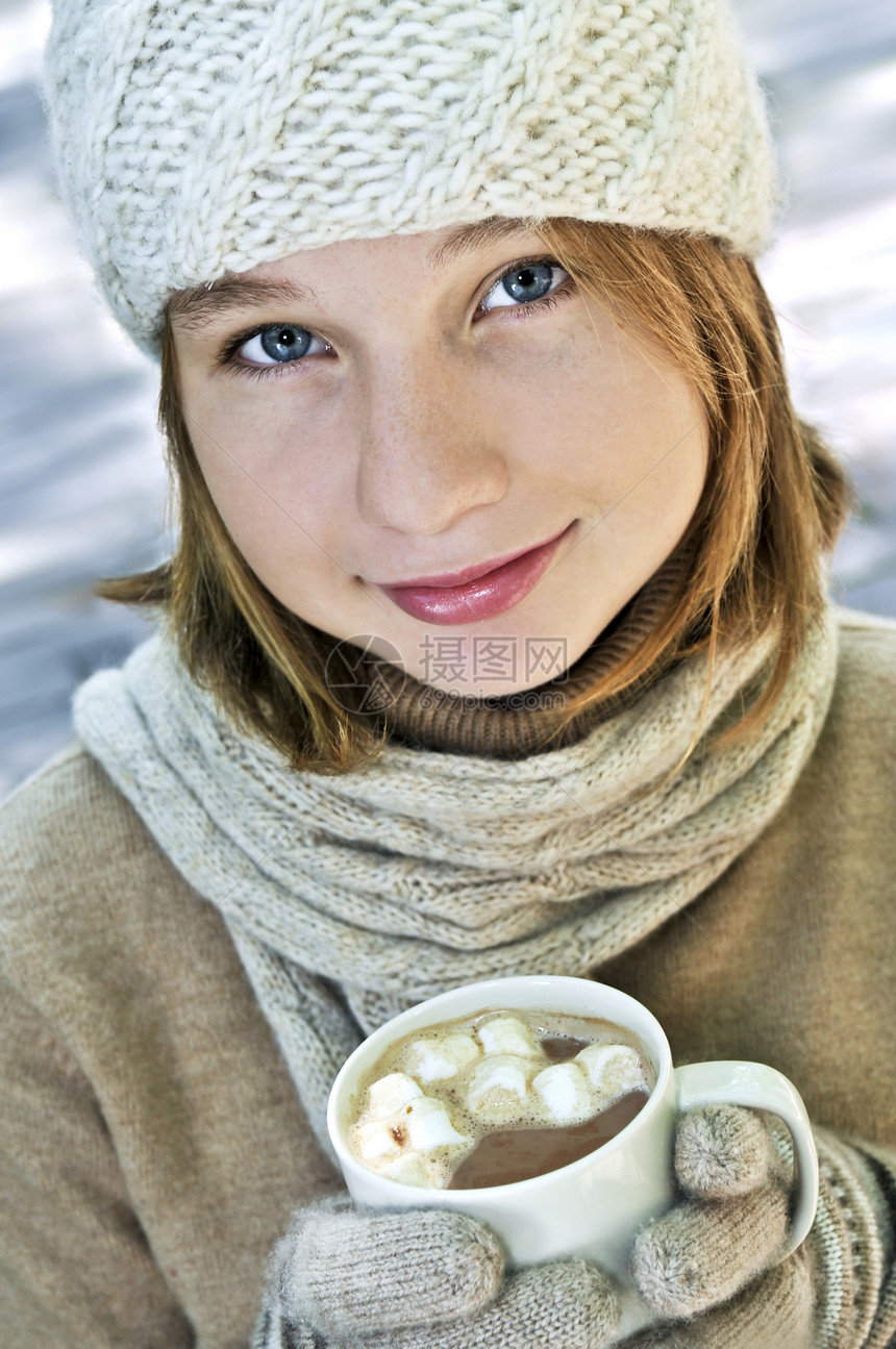冬季女孩天气女士手套青少年巧克力棉花杯子女孩们围巾帽子图片