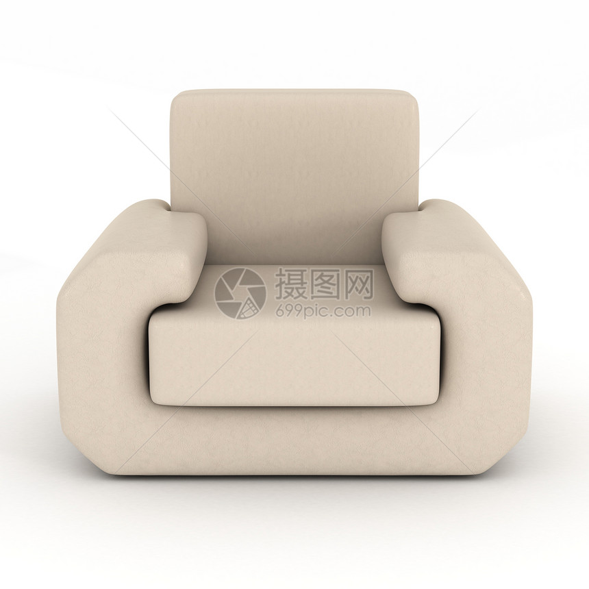 白色背景的皮椅 3D图像皮革座位插图枕头房间软垫扶手装饰风格摆设图片