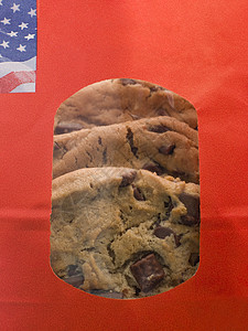 牛奶巧克力饼饼干袋包小吃外卖对象饼干巧克力烘烤食物巧克力片背景图片