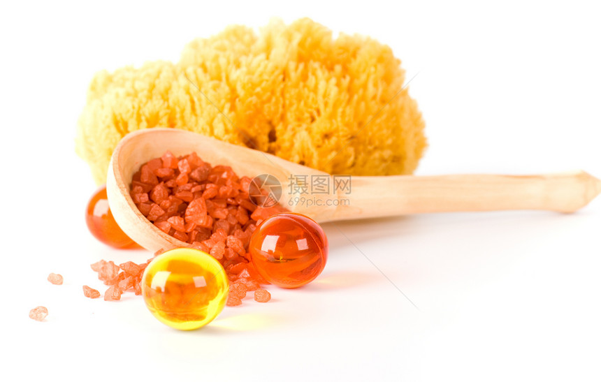 天然海绵 浴盐和油球身体治疗勺子化妆品温泉橙子福利木头场景卫生图片