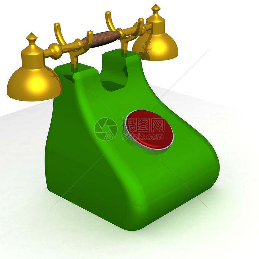 红色按钮的旧绿色手机 3D图像图片