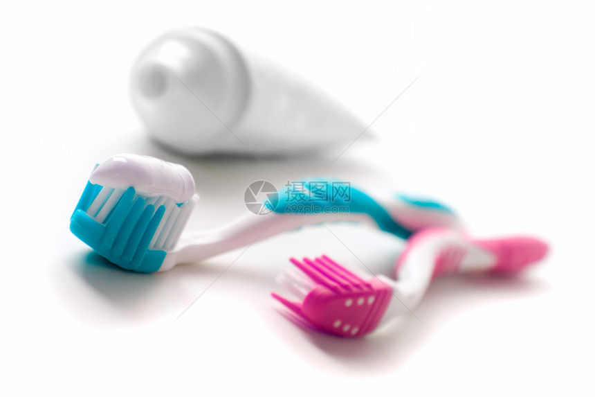 牙膏和牙刷牙医管子粉色卫生产品美丽蓝色化妆品茶点治疗图片