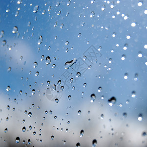 窗口上的雨滴天空蓝色窗户背景图片