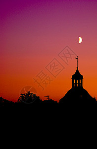 月亮旗帜日出日落房子寺庙背景图片